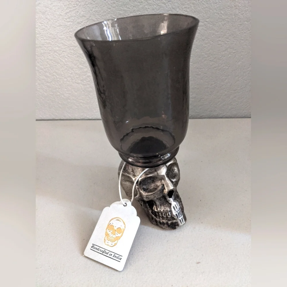 Halloween Rare Metal Skull Candle Votive Holder Goth Dark Academia Decor